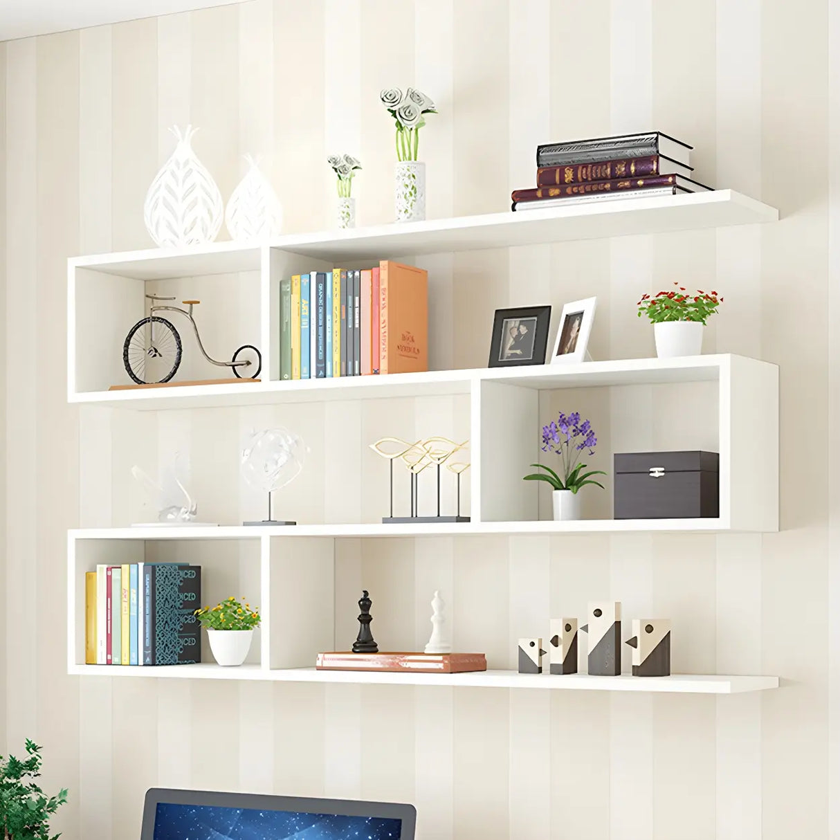 Floating Minimalist Rectangular Wood Storage Bookshelf Image - 4