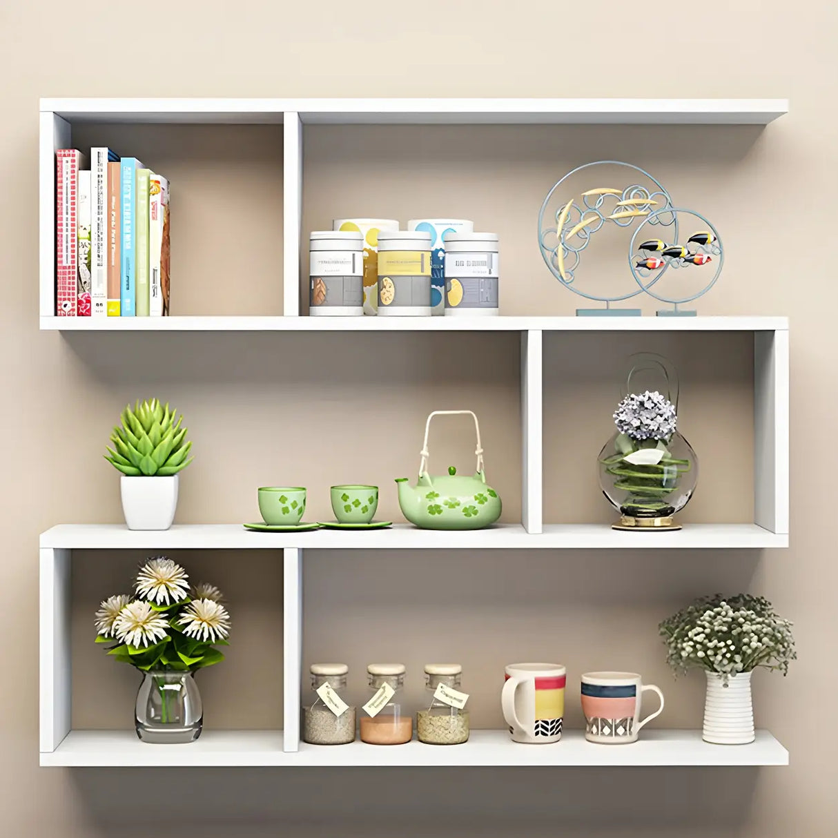 Floating Minimalist Rectangular Wood Storage Bookshelf Image - 5