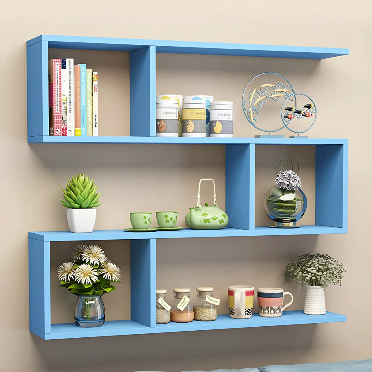 Floating Minimalist Rectangular Wood Storage Bookshelf Image - 6