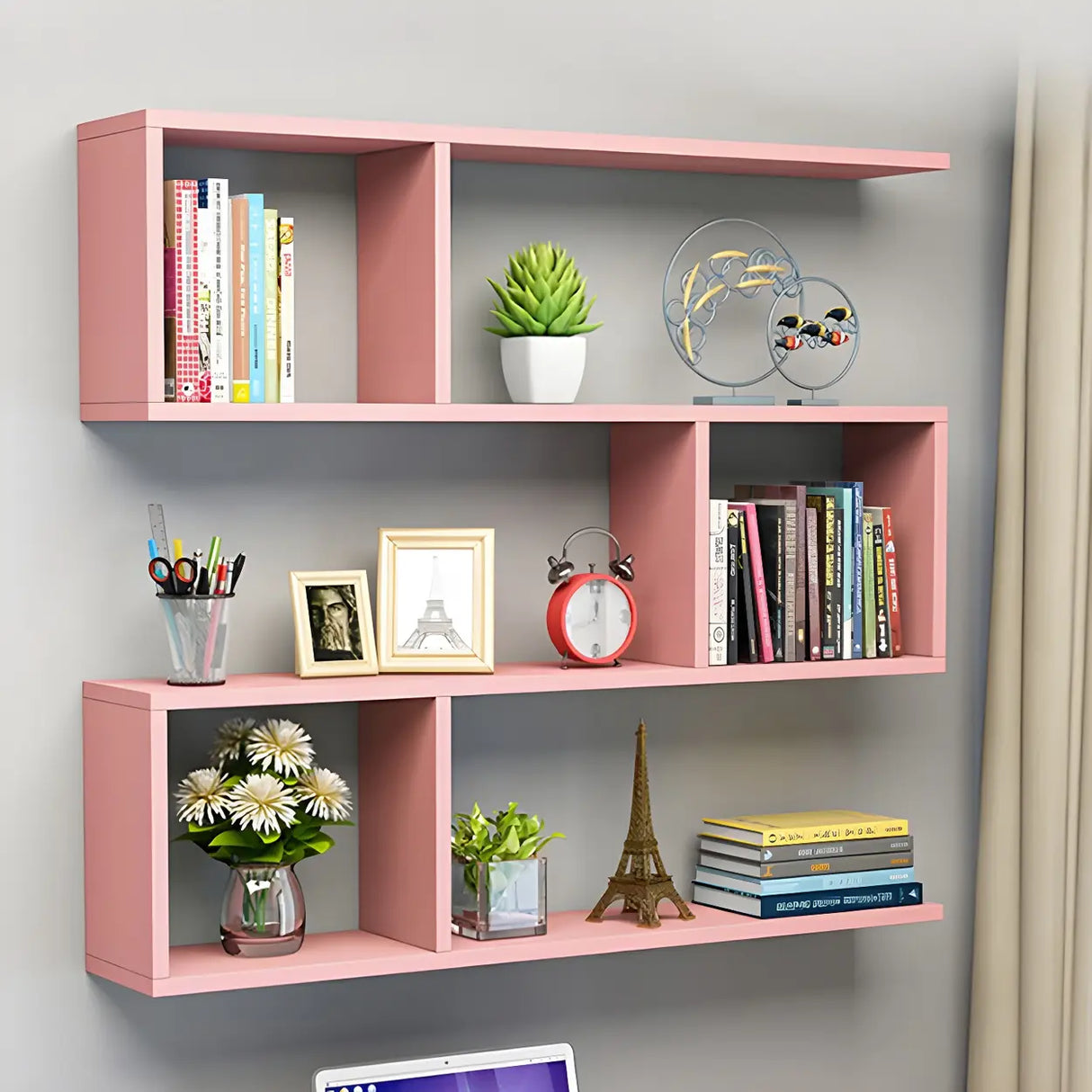 Floating Minimalist Rectangular Wood Storage Bookshelf Image - 7