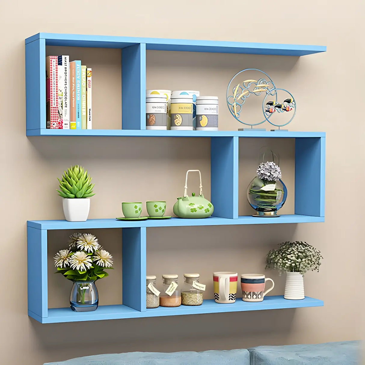 Floating Minimalist Rectangular Wood Storage Bookshelf Image - 9