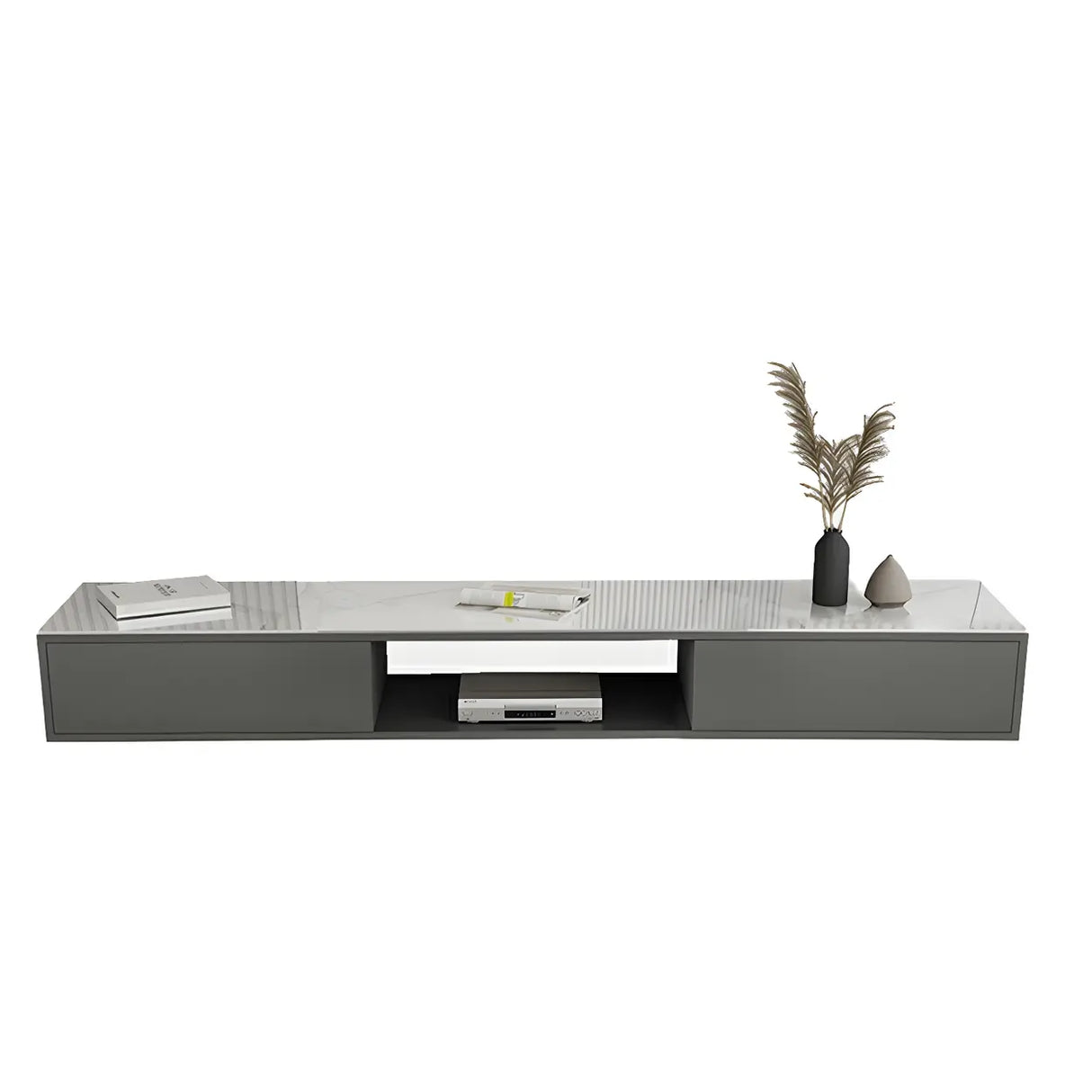 Floating Mount Stone Cabinet Open Storage TV Stand Image - 7