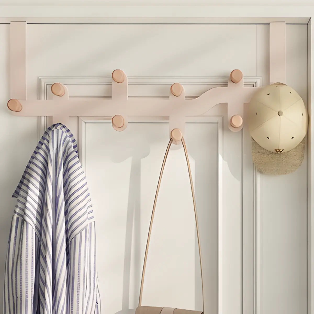 Floating Mount Wave Alloy Pink Hooks Narrow Coat Rack Image - 1