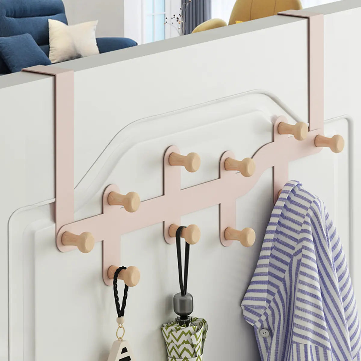 Floating Mount Wave Alloy Pink Hooks Narrow Coat Rack Image - 11