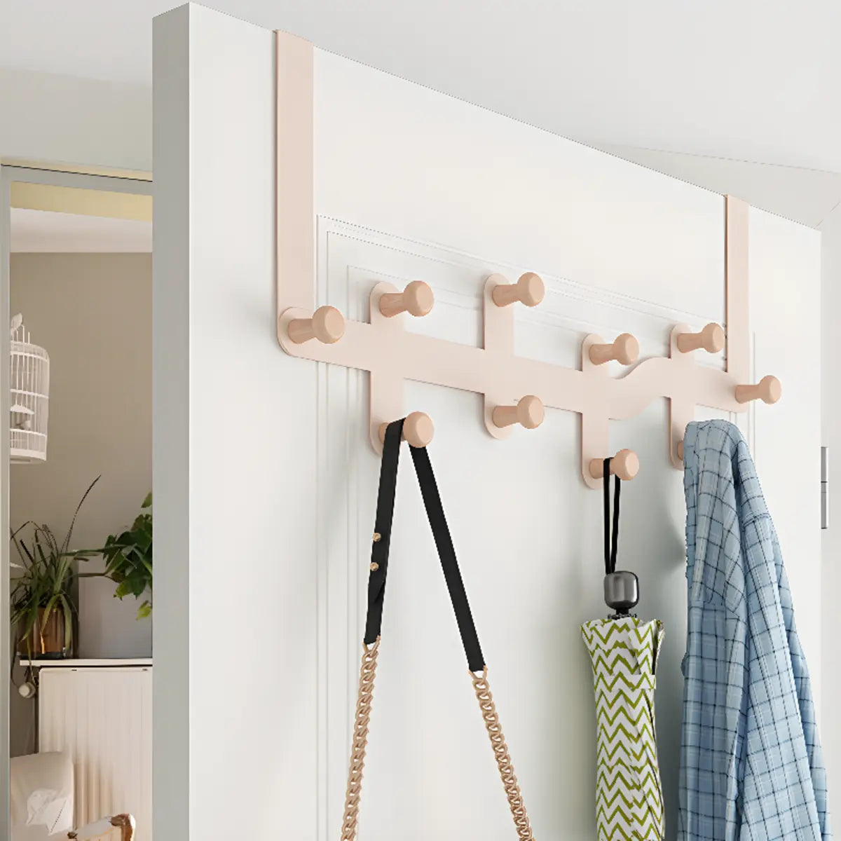 Floating Mount Wave Alloy Pink Hooks Narrow Coat Rack Image - 6