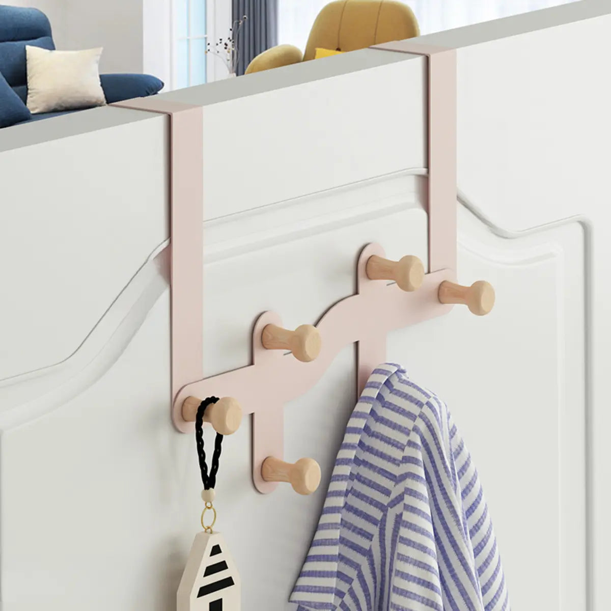 Floating Mount Wave Alloy Pink Hooks Narrow Coat Rack Image - 7