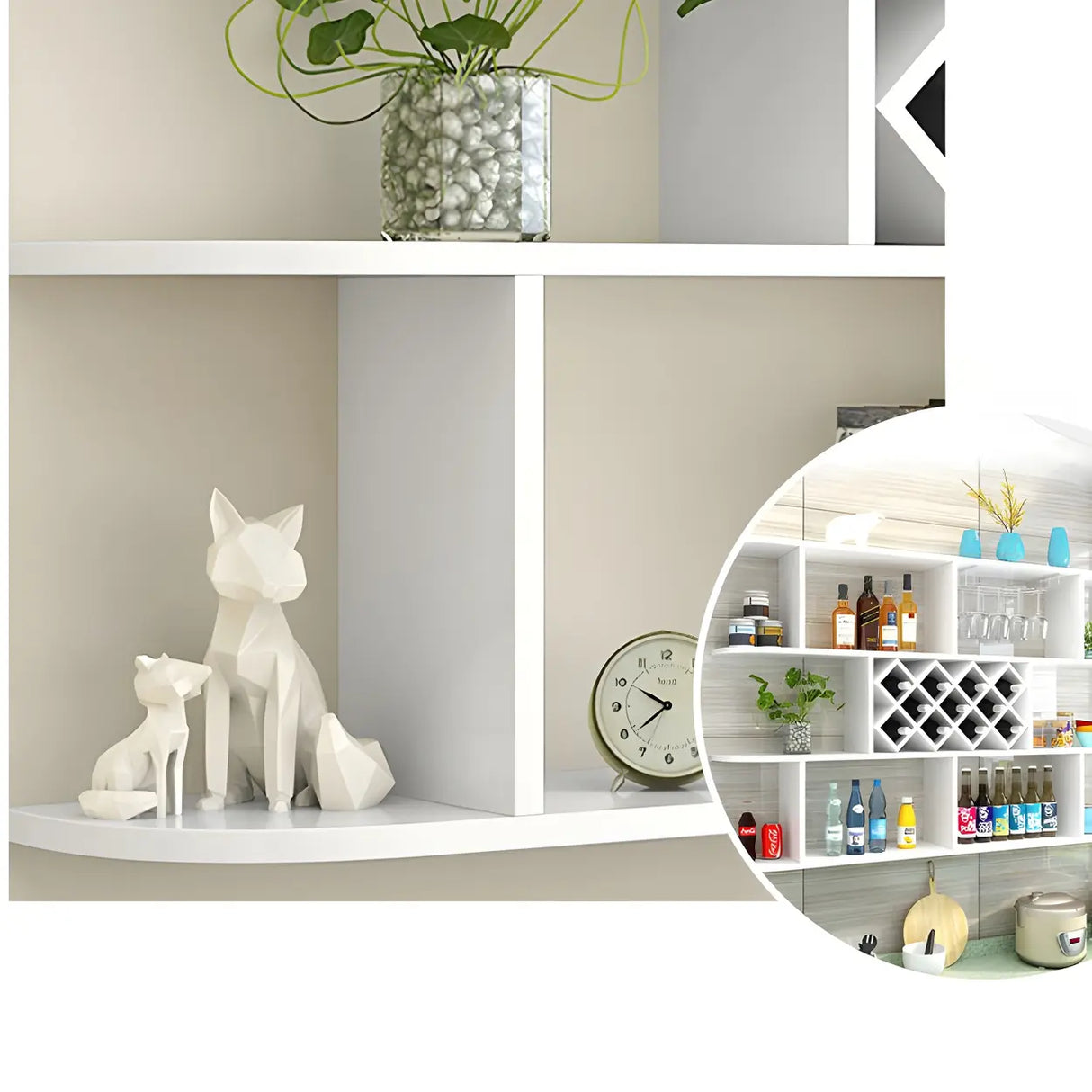 Floating White Wall-Mounted Wood Wine Rack Holder Image - 11