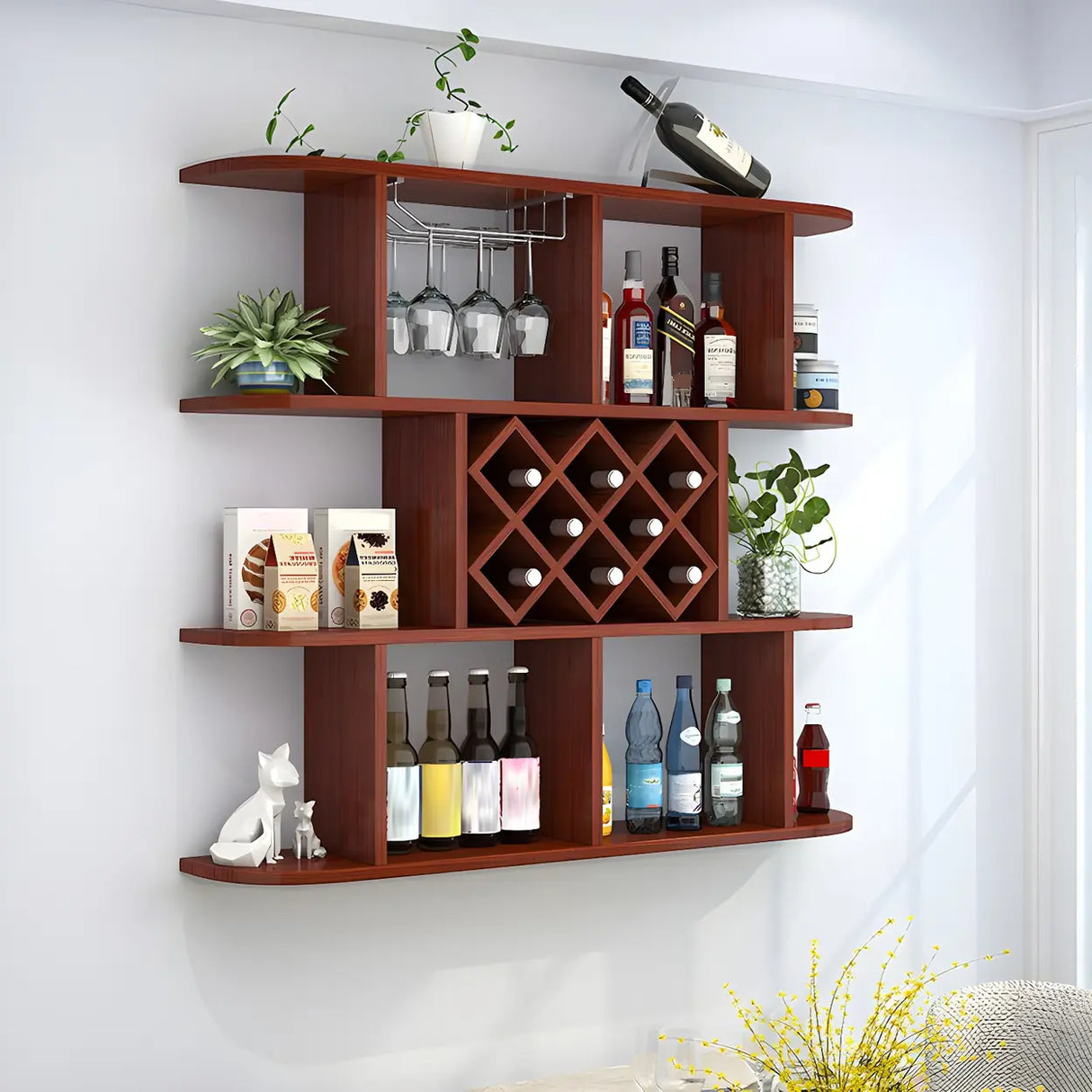 Floating White Wall-Mounted Wood Wine Rack Holder Image - 12