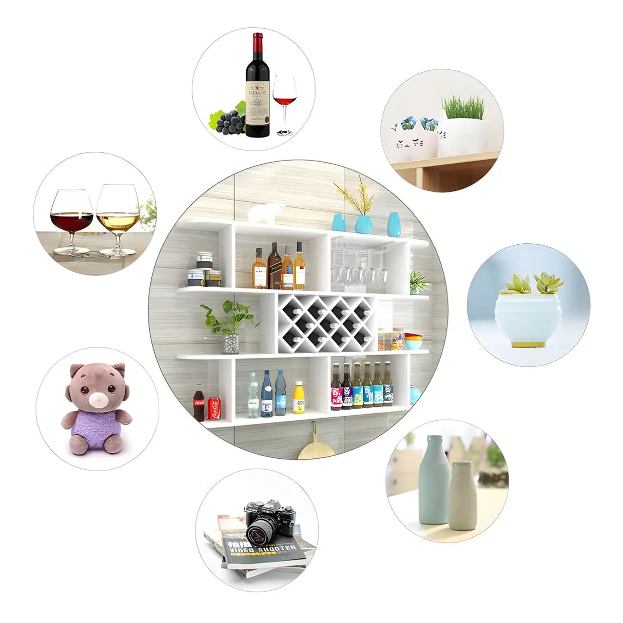 Floating White Wall-Mounted Wood Wine Rack Holder Image - 13