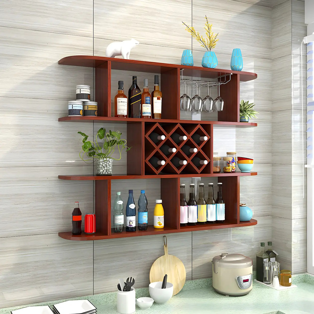 Floating White Wall-Mounted Wood Wine Rack Holder Image - 14