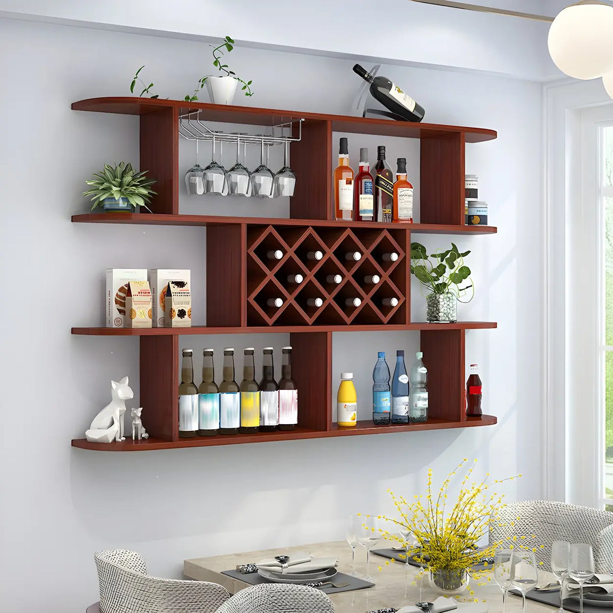 Floating White Wall-Mounted Wood Wine Rack Holder Image - 15