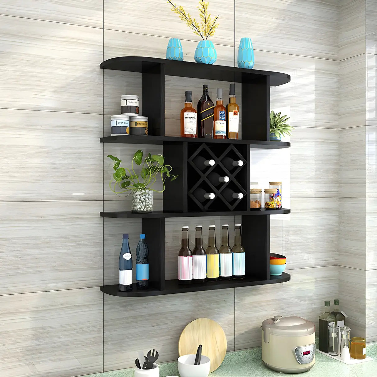 Floating White Wall-Mounted Wood Wine Rack Holder Image - 16