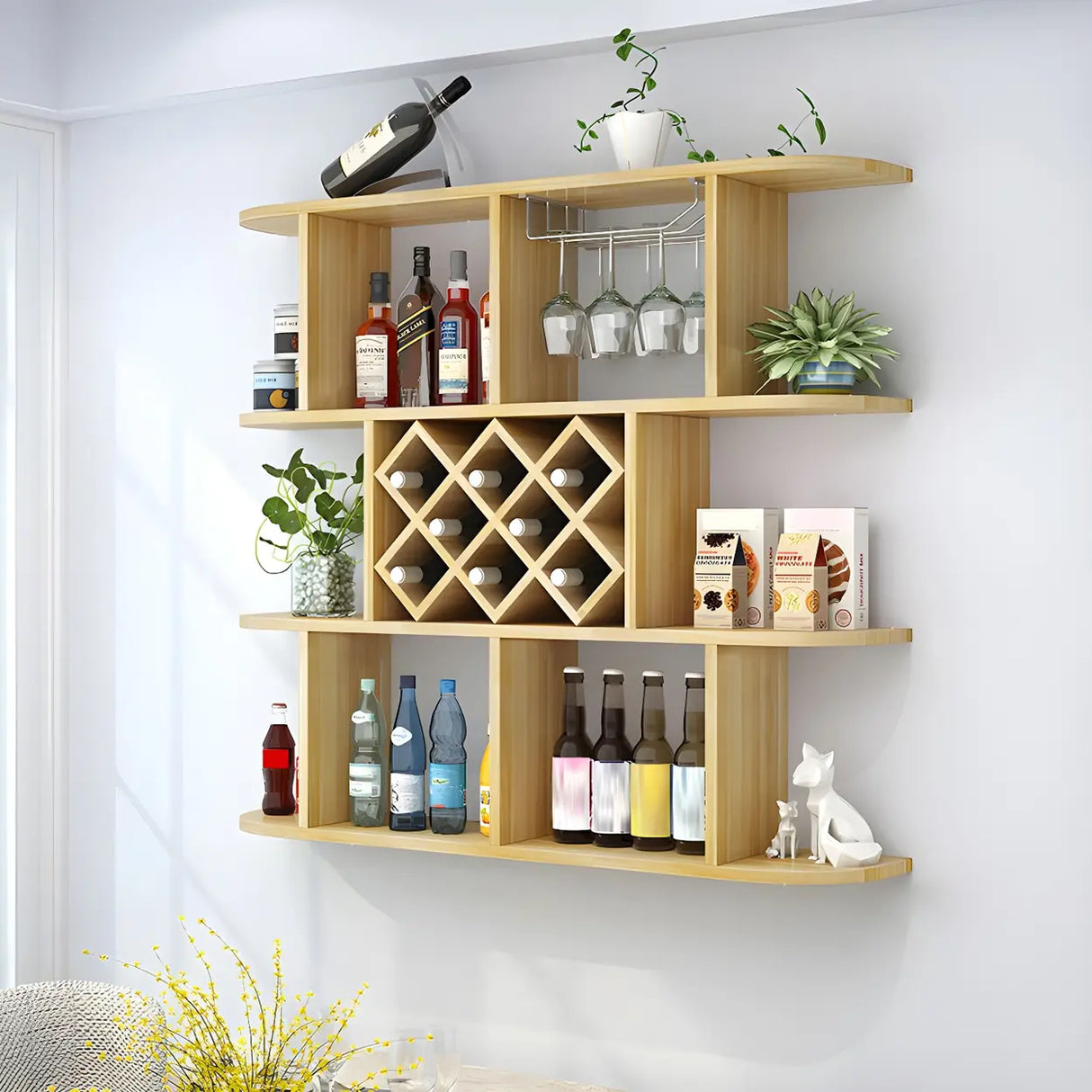 Floating White Wall-Mounted Wood Wine Rack Holder Image - 20