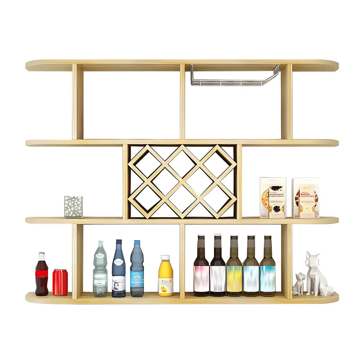 Floating White Wall-Mounted Wood Wine Rack Holder Image - 21