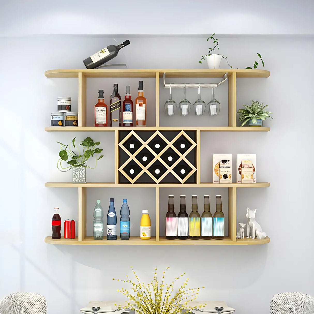 Floating White Wall-Mounted Wood Wine Rack Holder Image - 22