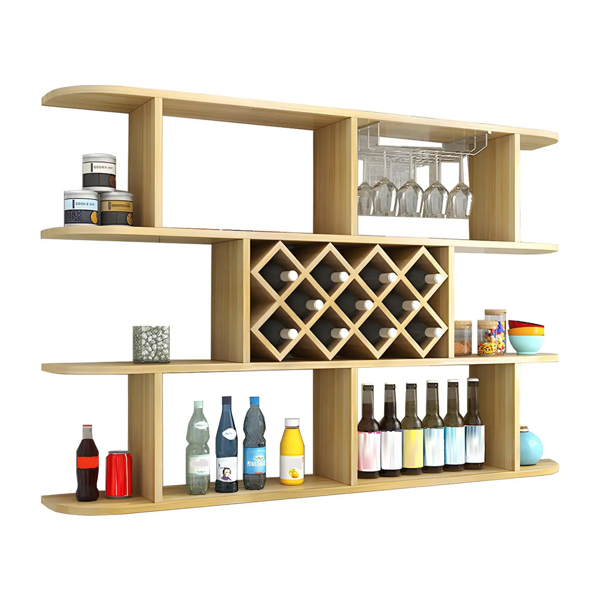 Floating White Wall-Mounted Wood Wine Rack Holder Image - 23