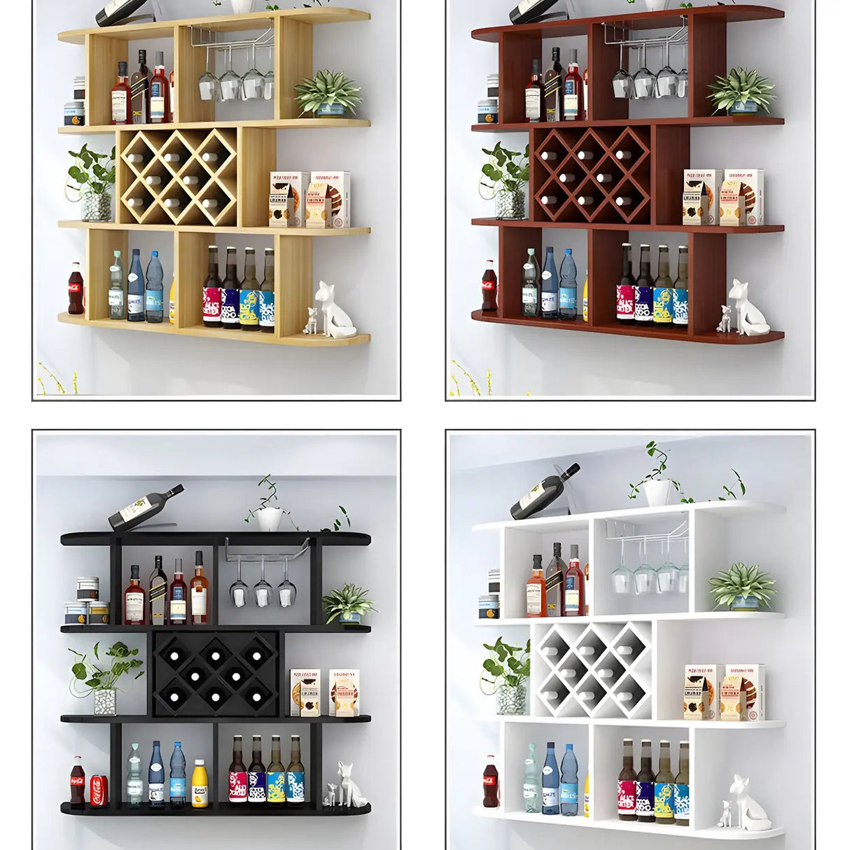 Floating White Wall-Mounted Wood Wine Rack Holder Image - 24