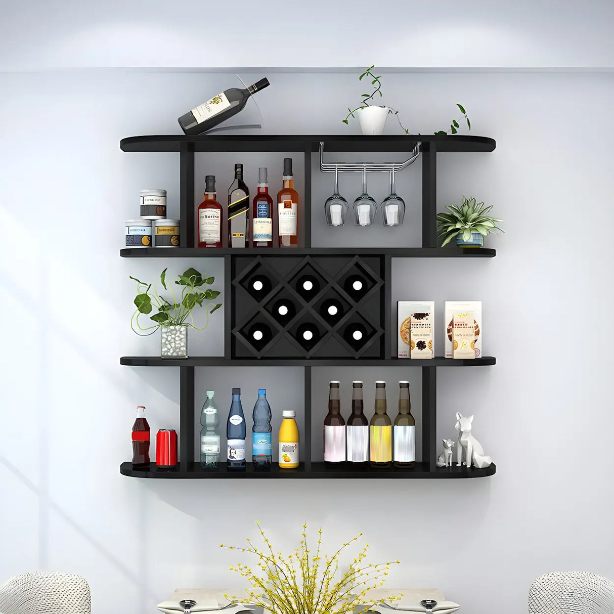 Floating White Wall-Mounted Wood Wine Rack Holder Image - 26