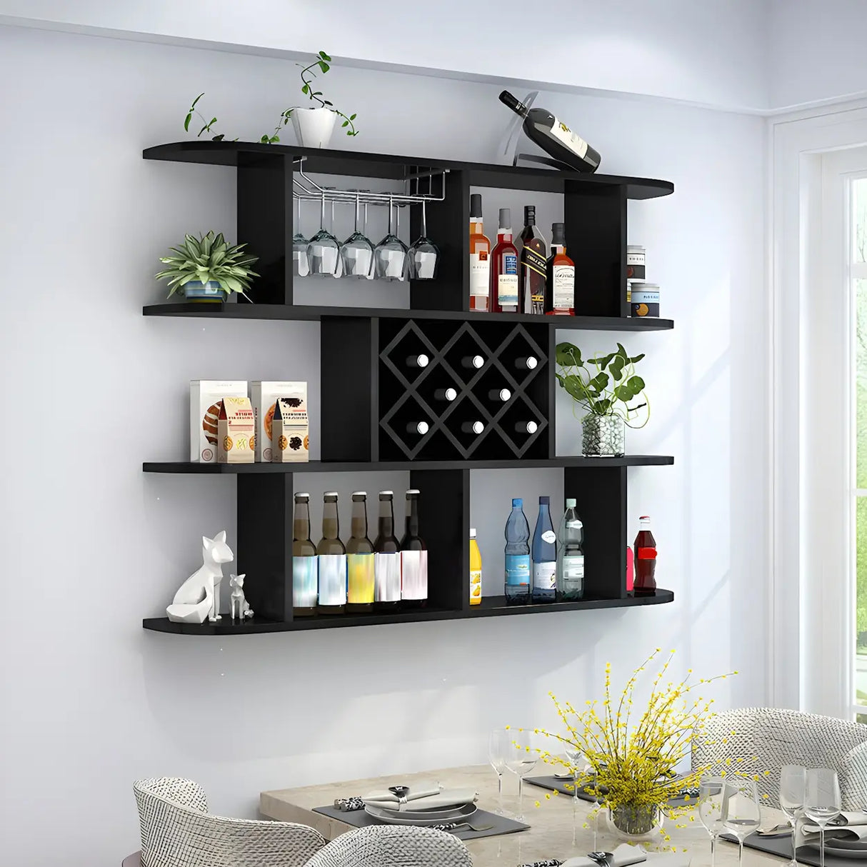 Floating White Wall-Mounted Wood Wine Rack Holder Image - 27