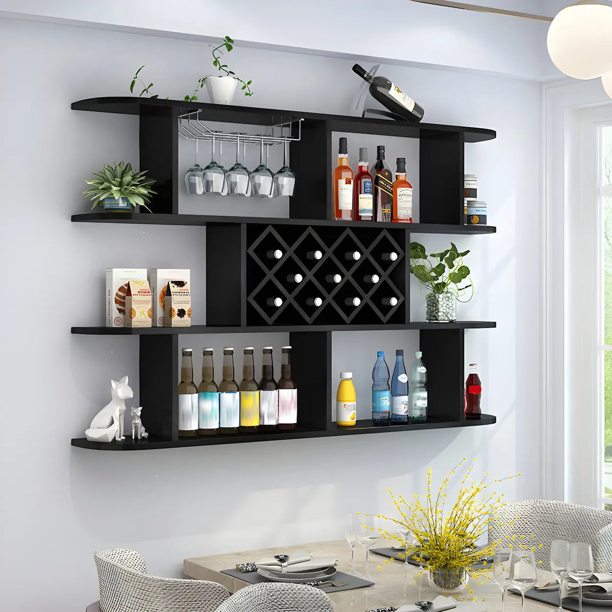 Floating White Wall-Mounted Wood Wine Rack Holder Image - 28