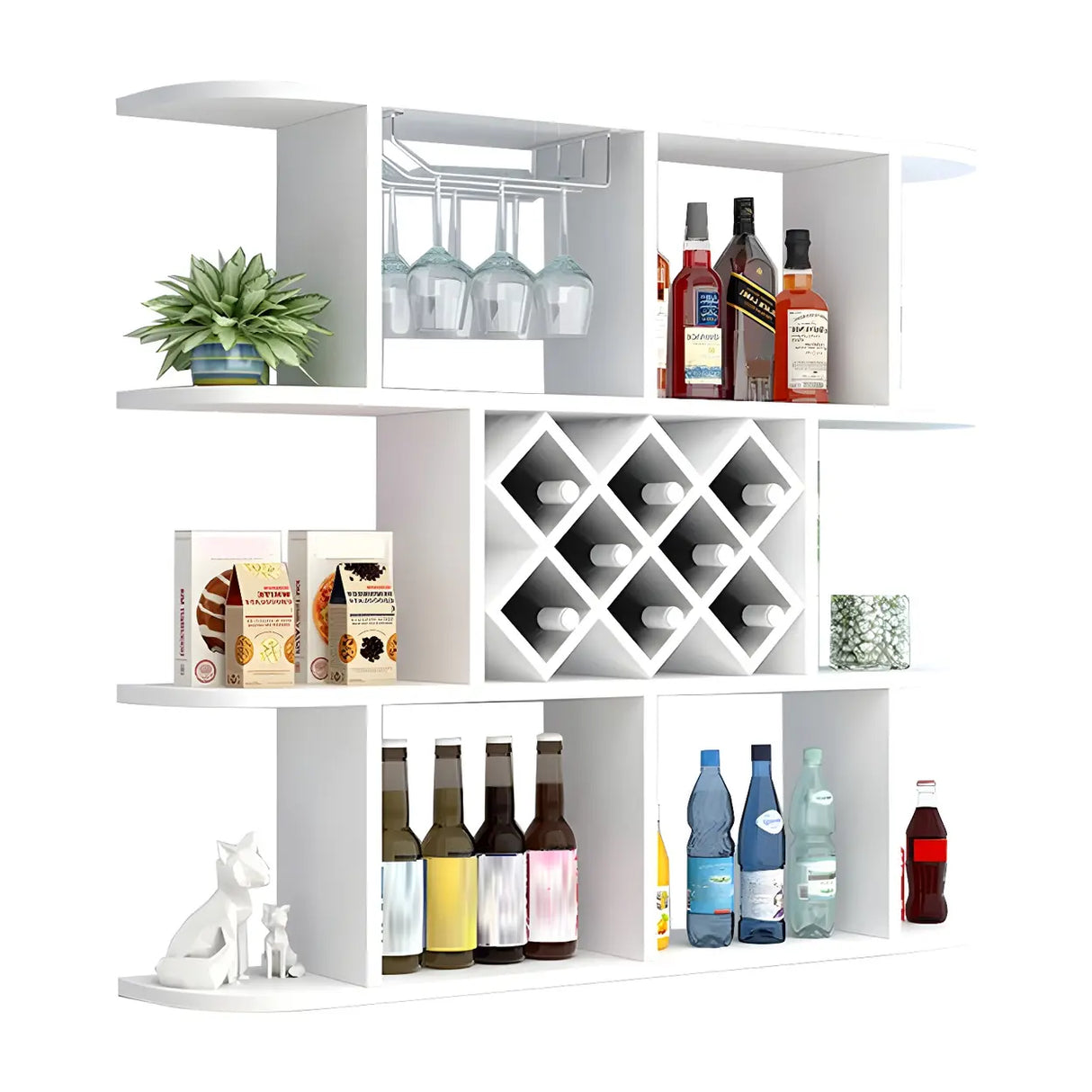 Floating White Wall-Mounted Wood Wine Rack Holder Image - 3