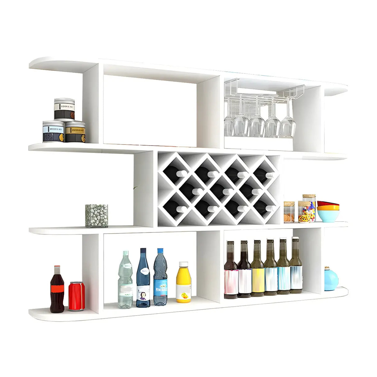 Floating White Wall-Mounted Wood Wine Rack Holder Image - 8