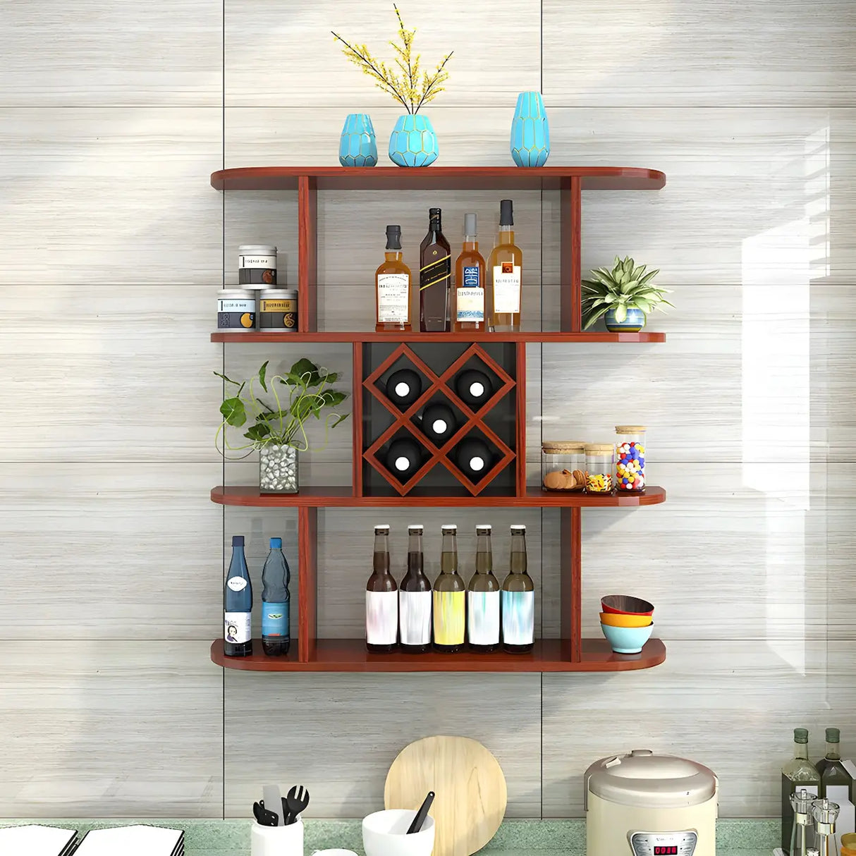 Floating White Wall-Mounted Wood Wine Rack Holder Image - 9