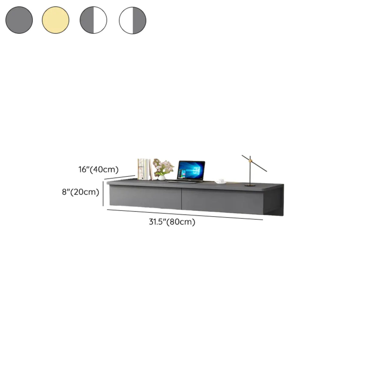 Floating Wooden Rectangle Drawers Narrow Writing Desk