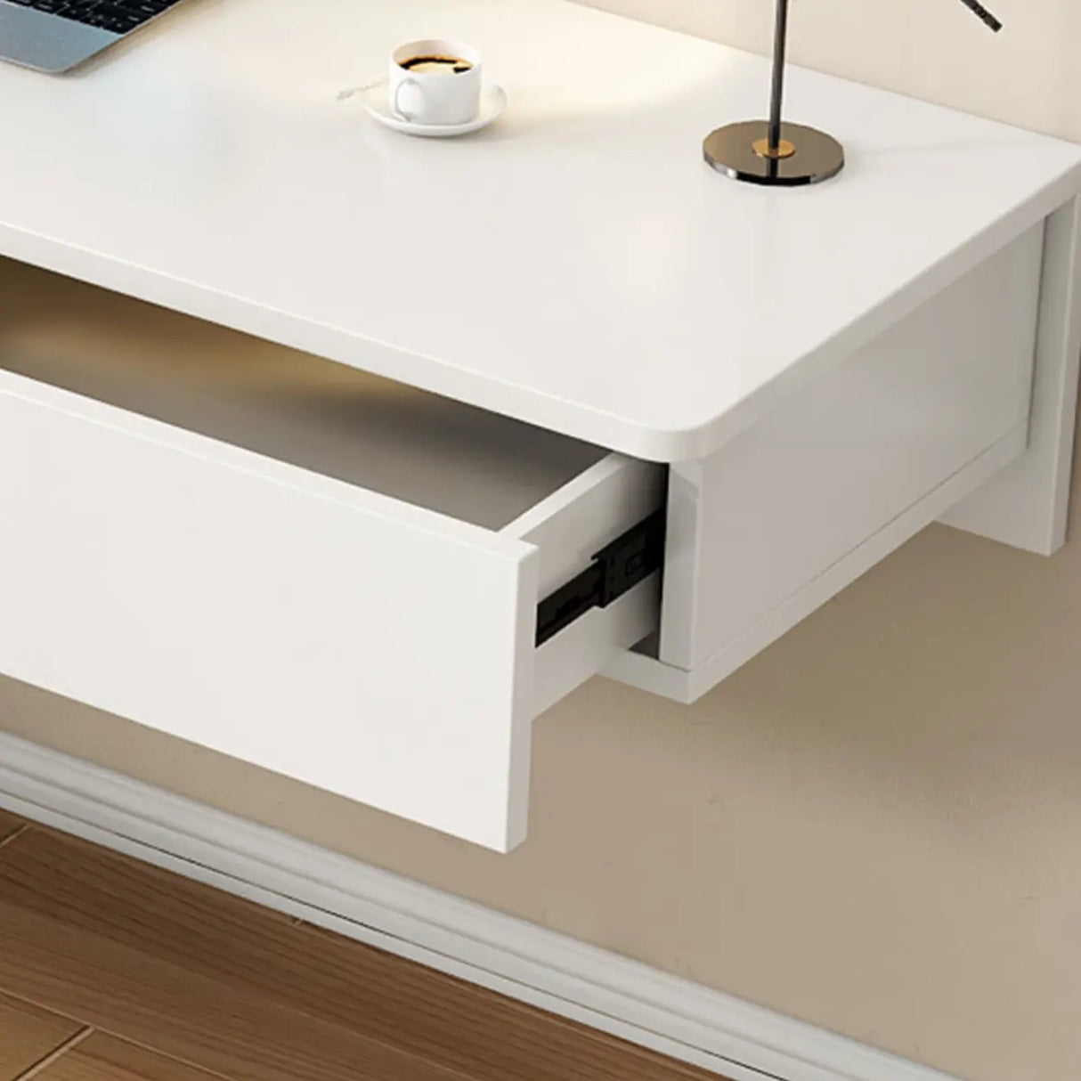 Floating Wooden Rectangle Drawers Narrow Writing Desk Image - 4
