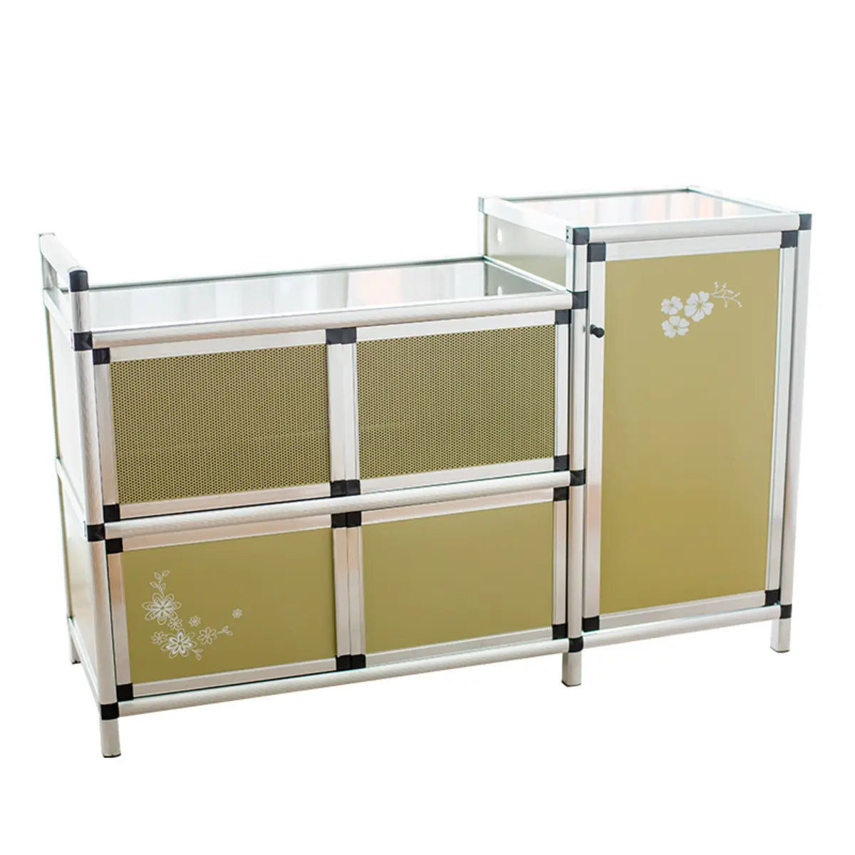 Floral Metal Gold Narrow Kitchen Sideboard with Shelves Image - 4