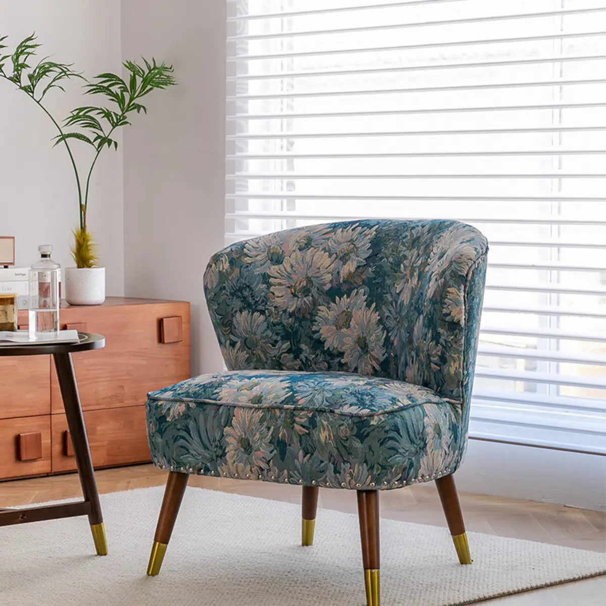 Floral Pattern Cotton Linen Tight Back Wingback Chair Image - 3