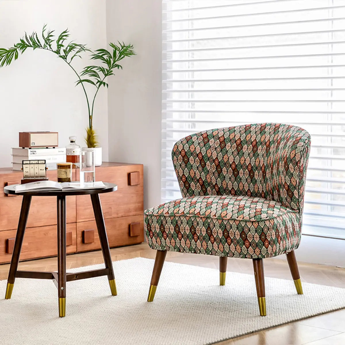 Floral Pattern Cotton Linen Tight Back Wingback Chair Image - 4