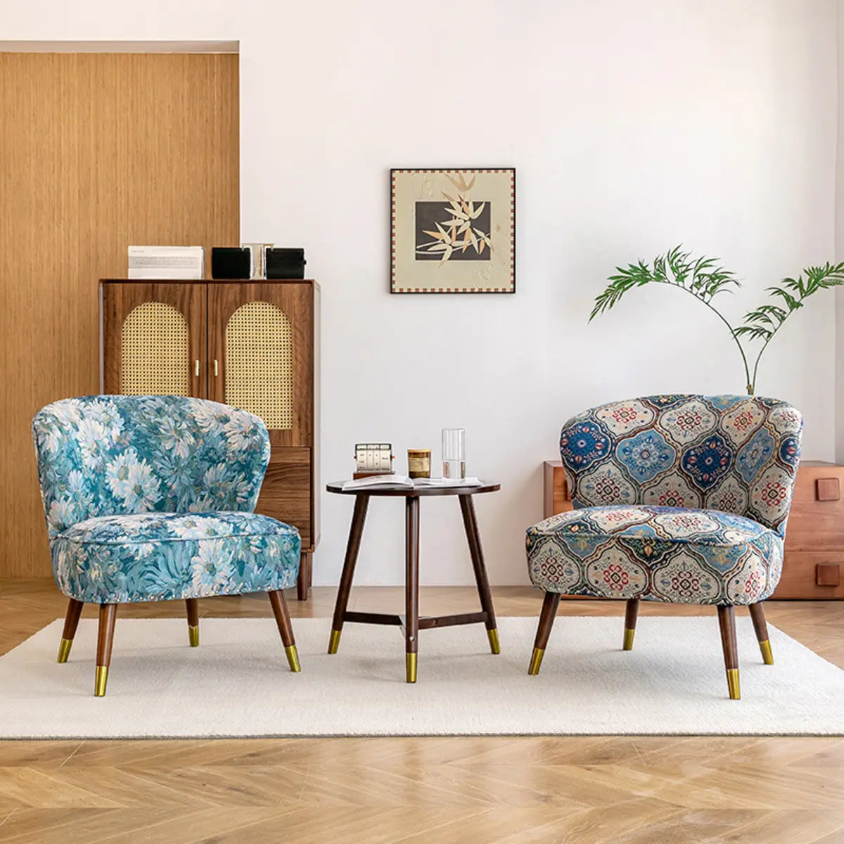 Floral Pattern Cotton Linen Tight Back Wingback Chair Image - 6