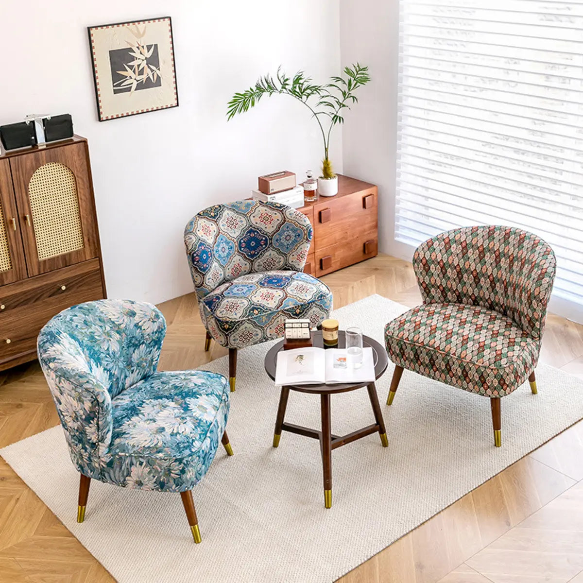 Floral Pattern Cotton Linen Tight Back Wingback Chair Image - 7