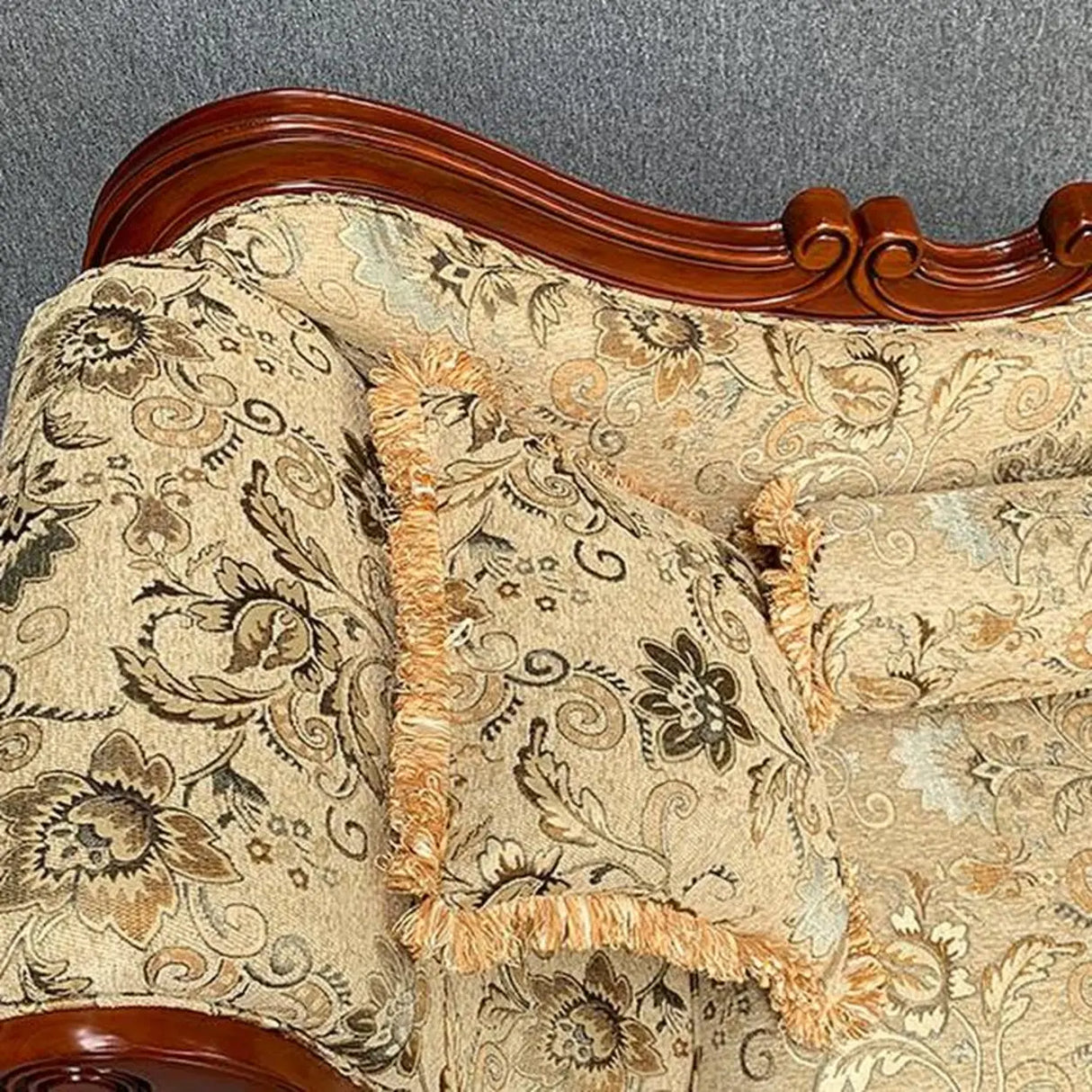 Floral Pattern Pillow Included Wood Cotton Chaise Sofa Image - 10