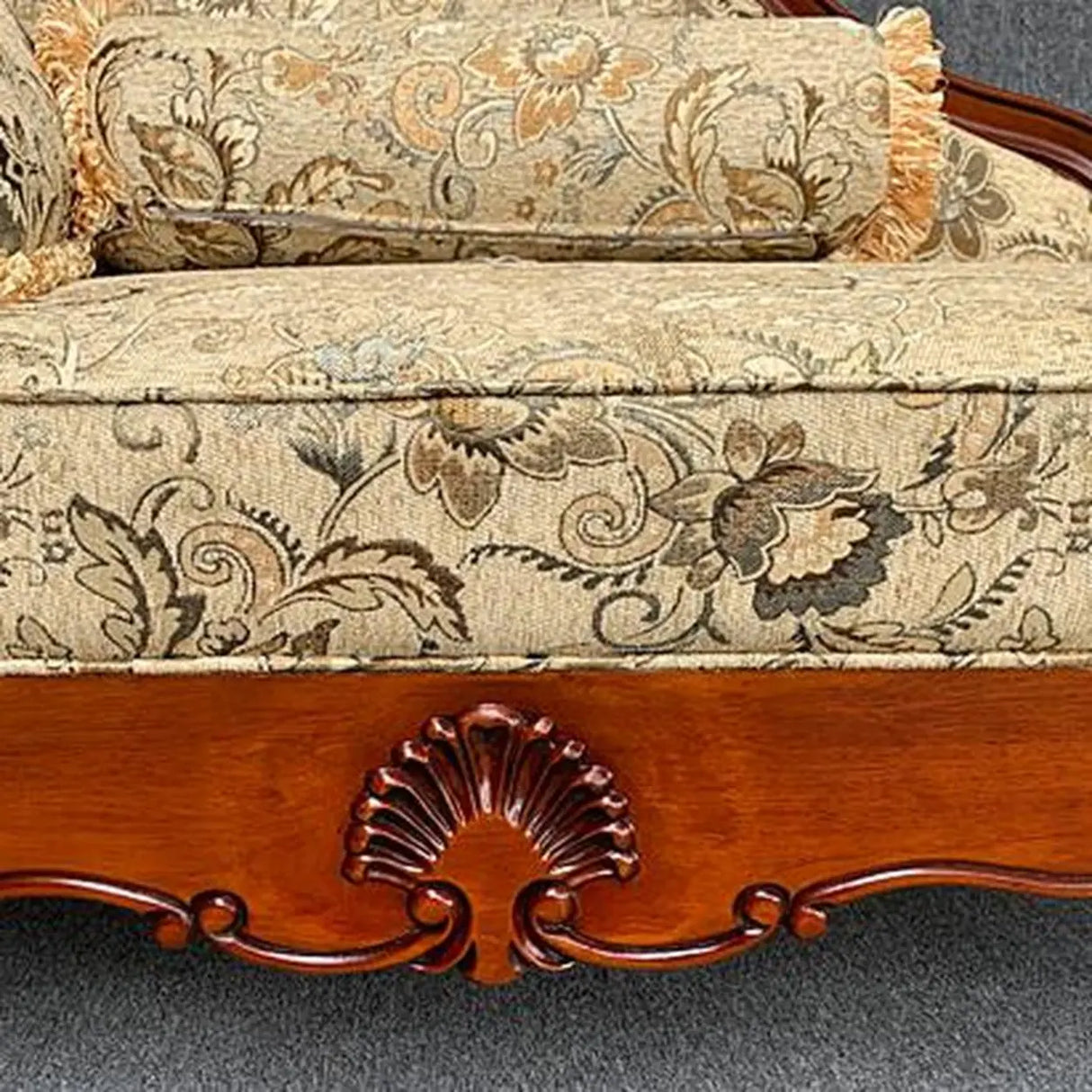 Floral Pattern Pillow Included Wood Cotton Chaise Sofa Image - 12