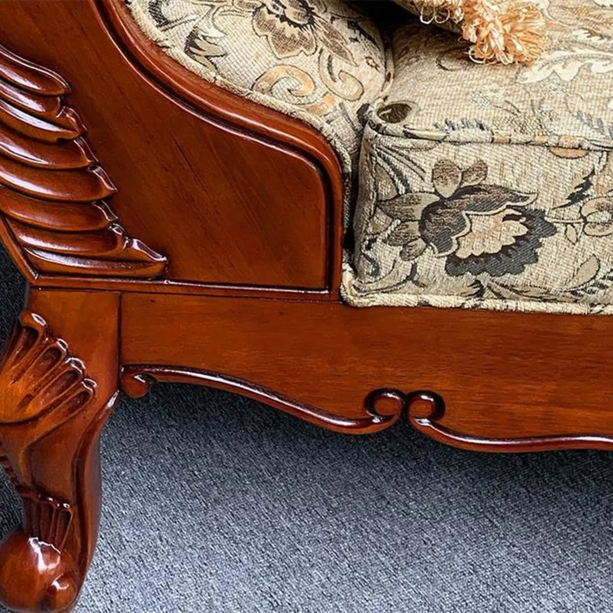 Floral Pattern Pillow Included Wood Cotton Chaise Sofa Image - 14