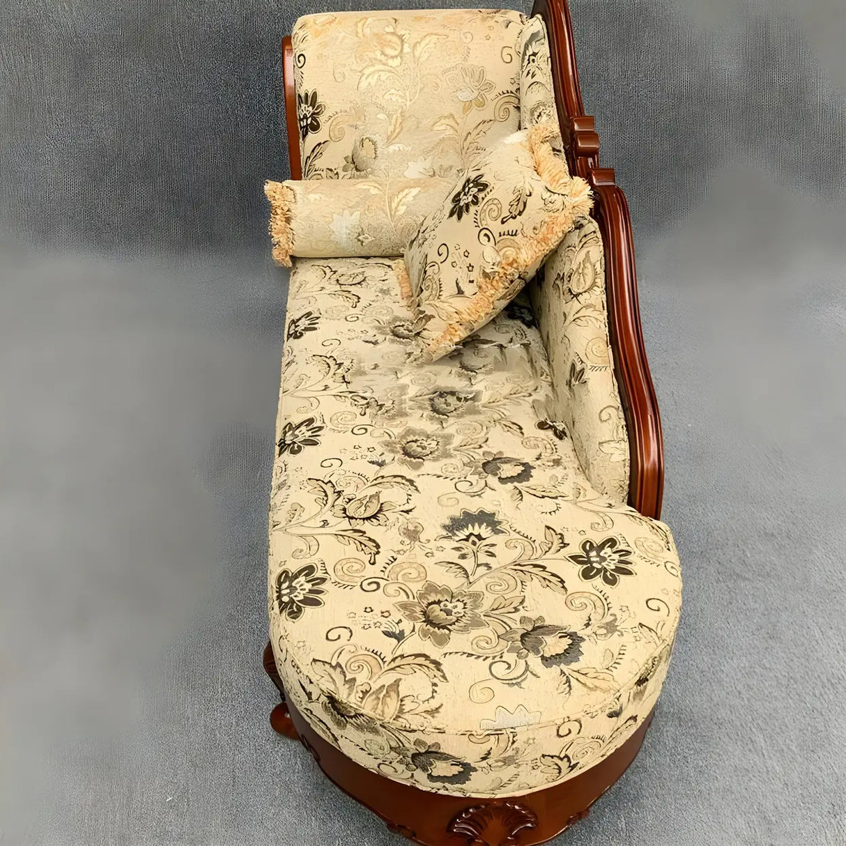 Floral Pattern Pillow Included Wood Cotton Chaise Sofa Image - 16