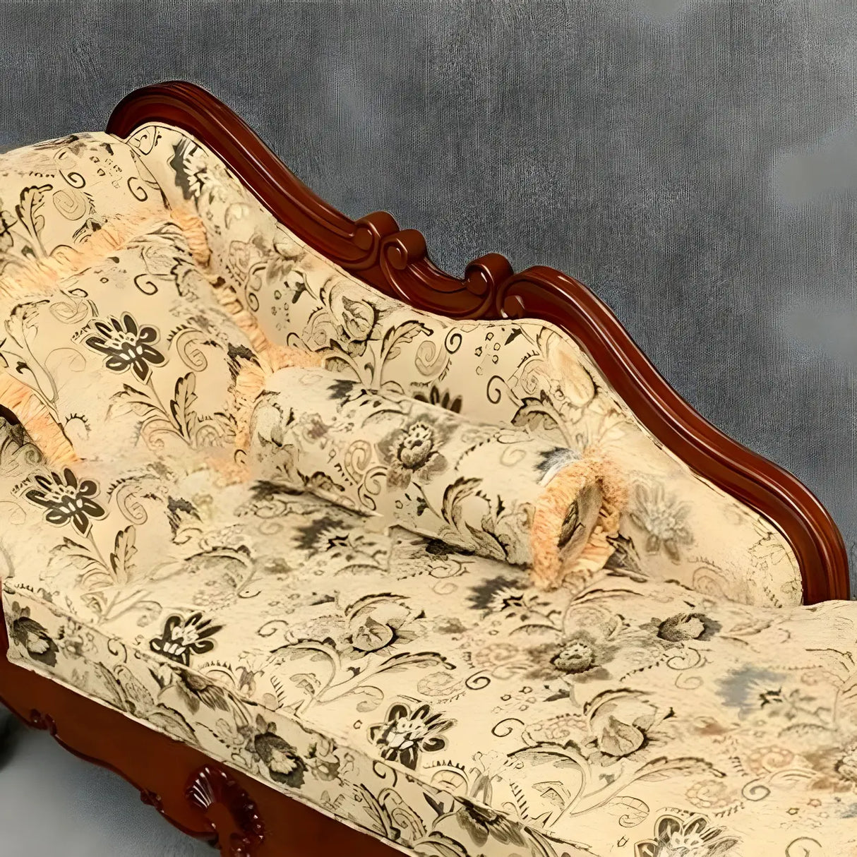 Floral Pattern Pillow Included Wood Cotton Chaise Sofa Image - 17