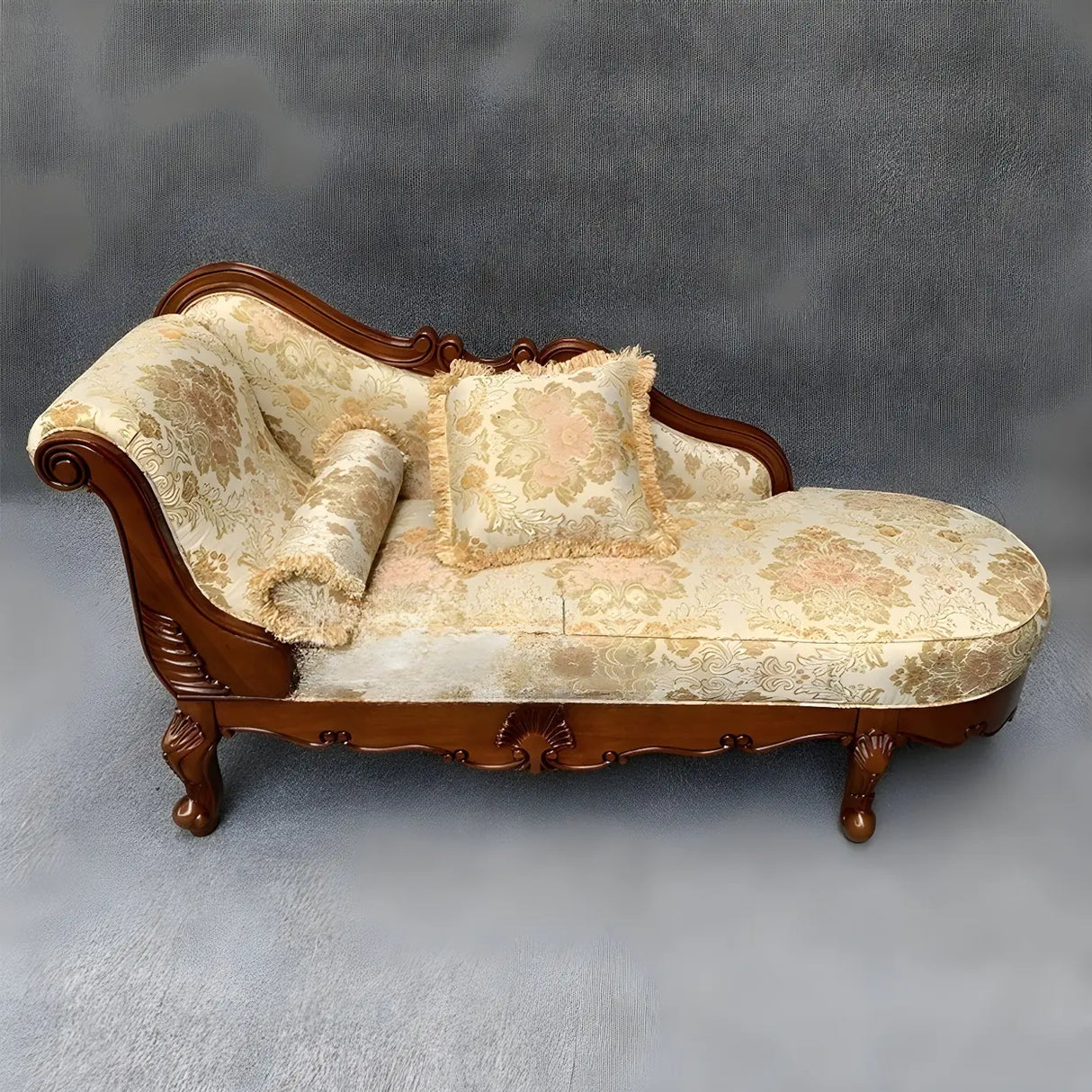 Floral Pattern Pillow Included Wood Cotton Chaise Sofa Image - 18