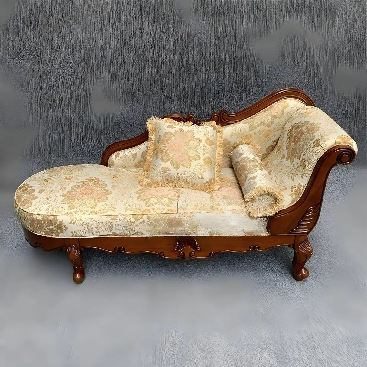 Floral Pattern Pillow Included Wood Cotton Chaise Sofa Image - 19