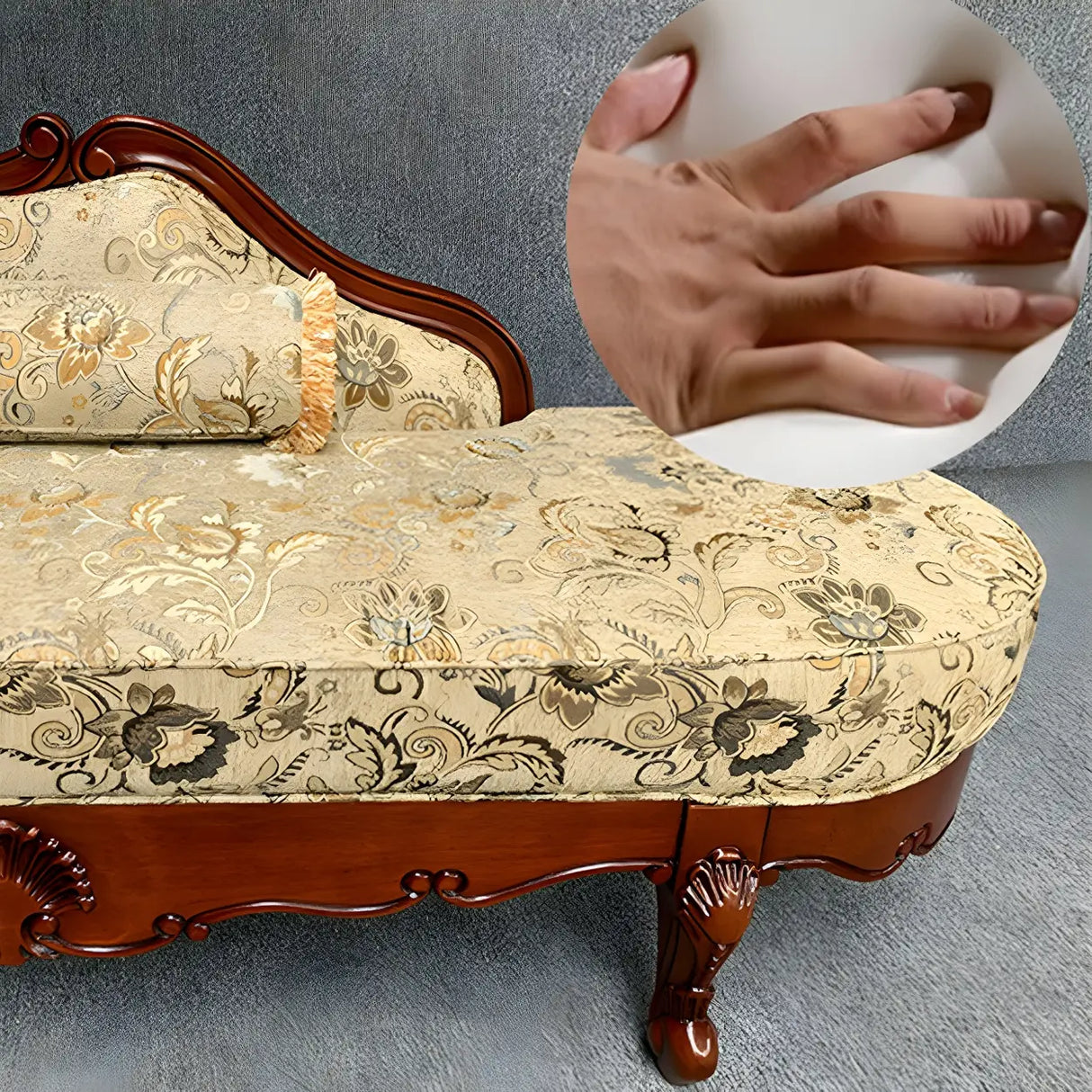 Floral Pattern Pillow Included Wood Cotton Chaise Sofa Image - 20