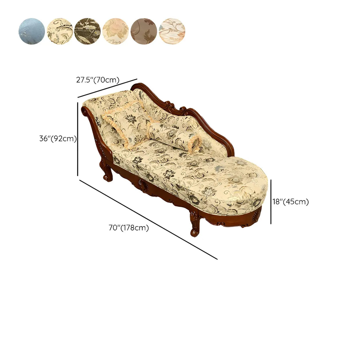 Floral Pattern Pillow Included Wood Cotton Chaise Sofa