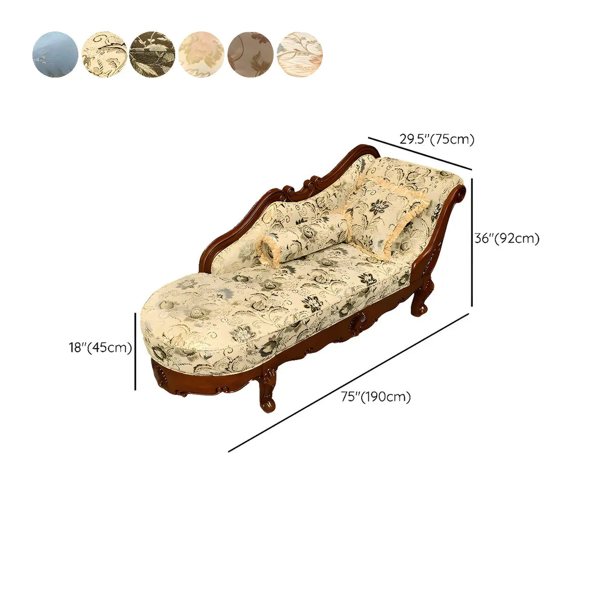 Floral Pattern Pillow Included Wood Cotton Chaise Sofa Image - 26