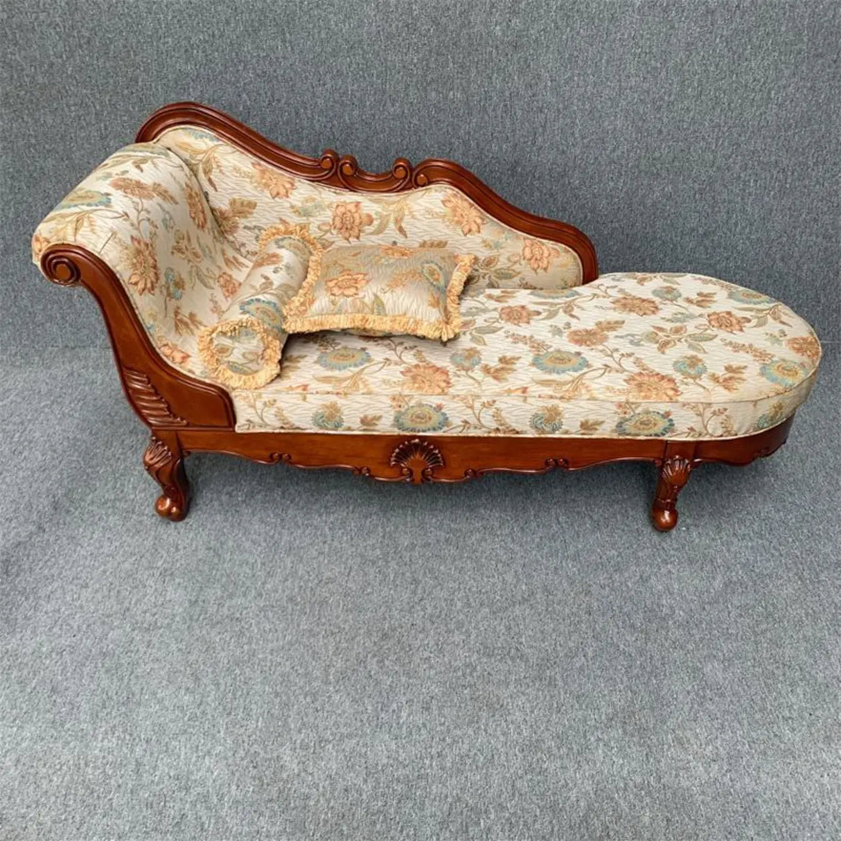 Floral Pattern Pillow Included Wood Cotton Chaise Sofa Image - 3