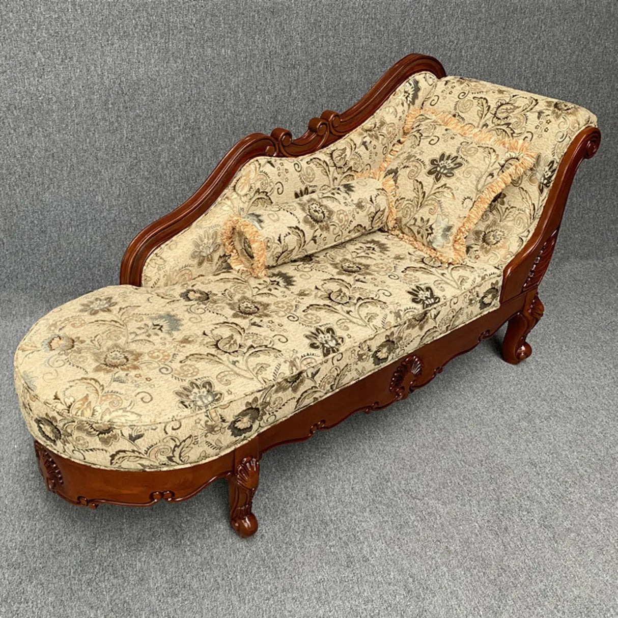 Floral Pattern Pillow Included Wood Cotton Chaise Sofa Image - 5