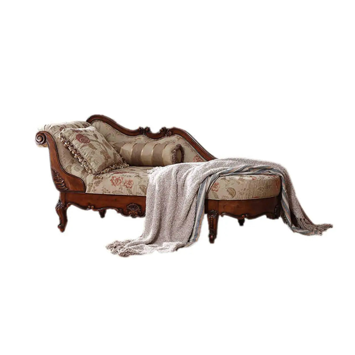 Floral Pattern Wooden Pillow Included Chaise Lounge Image - 2