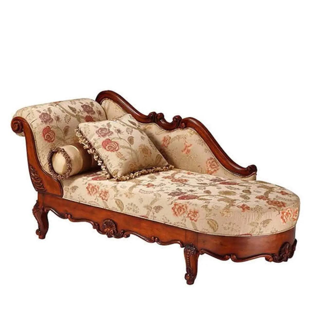 Floral Pattern Wooden Pillow Included Chaise Lounge Image - 5