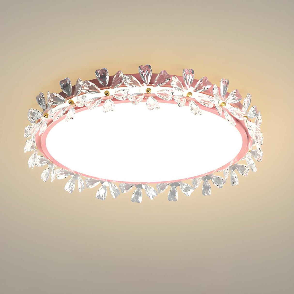 Floral Round Crystal Gold Flush Mount Ceiling Light Image - 11