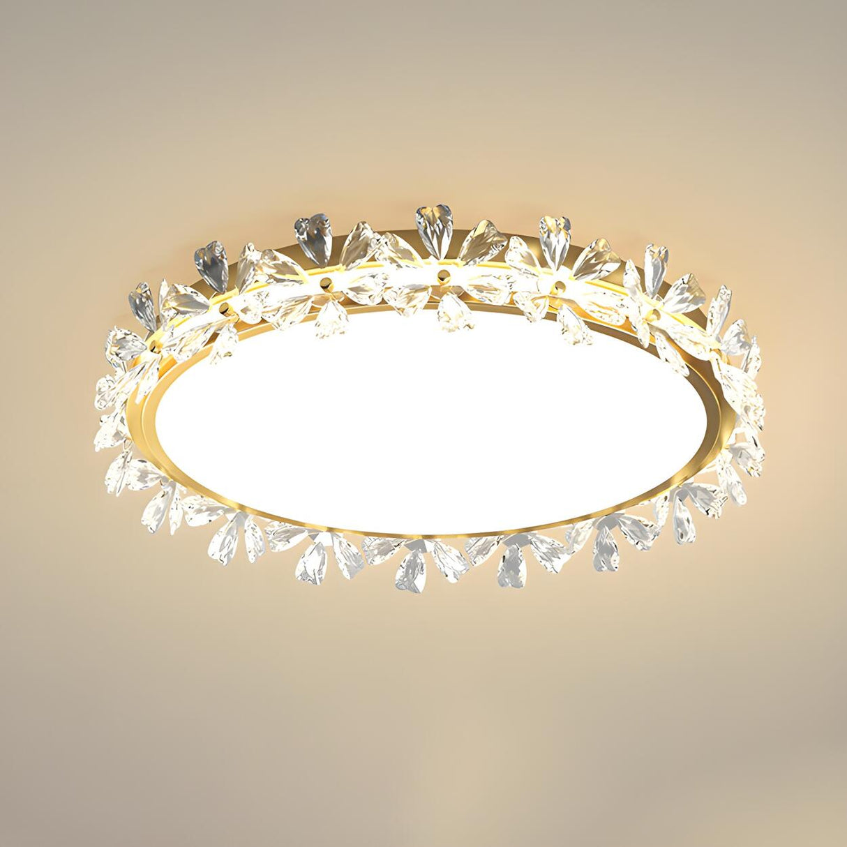 Floral Round Crystal Gold Flush Mount Ceiling Light Image - 5